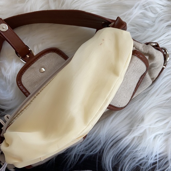 Vgt Y2K Brown & Cream Linen Baguette Shoulder Bag - Picture 9 of 16